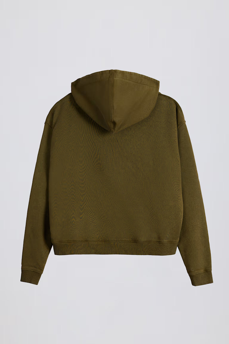 Soft Cotton Jersey Acid Wash Oversized Hoodie - Dark Green