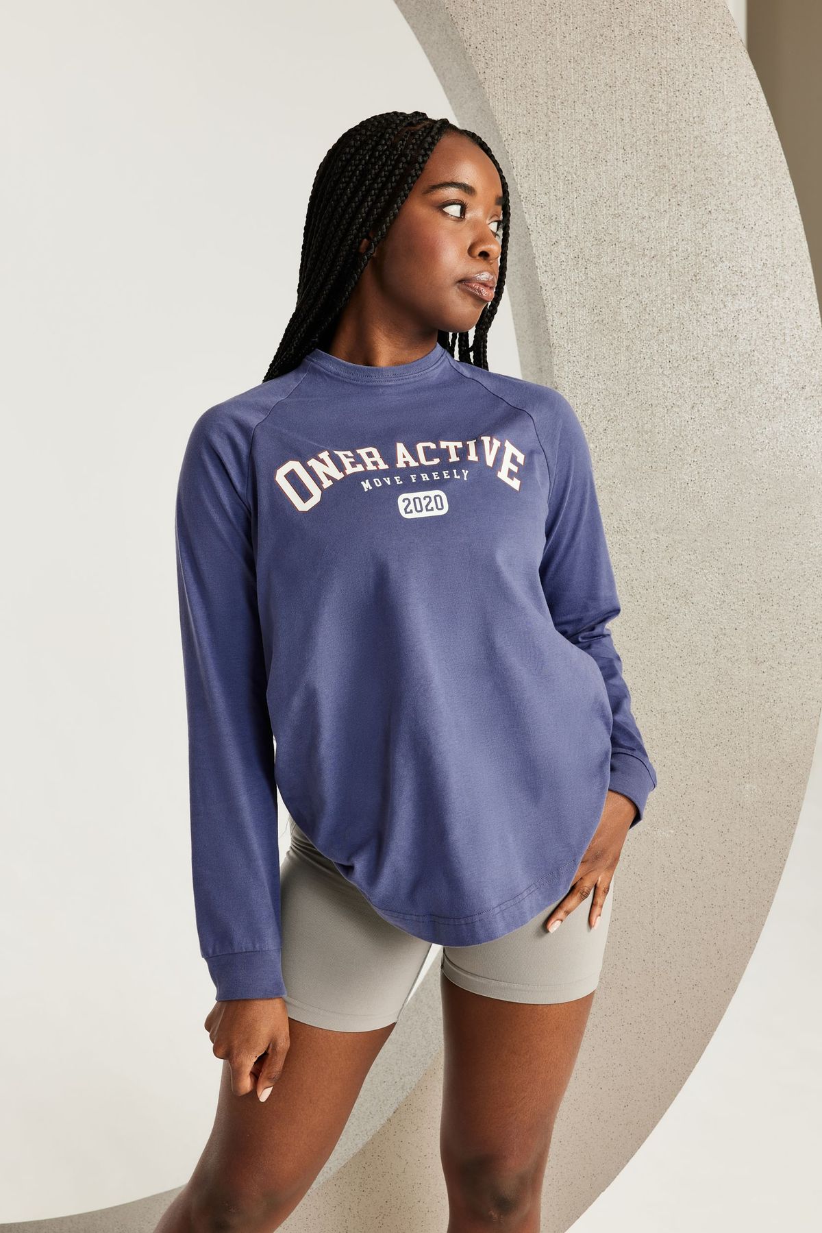Oversized Long Sleeve Club Tee - Slate Blue