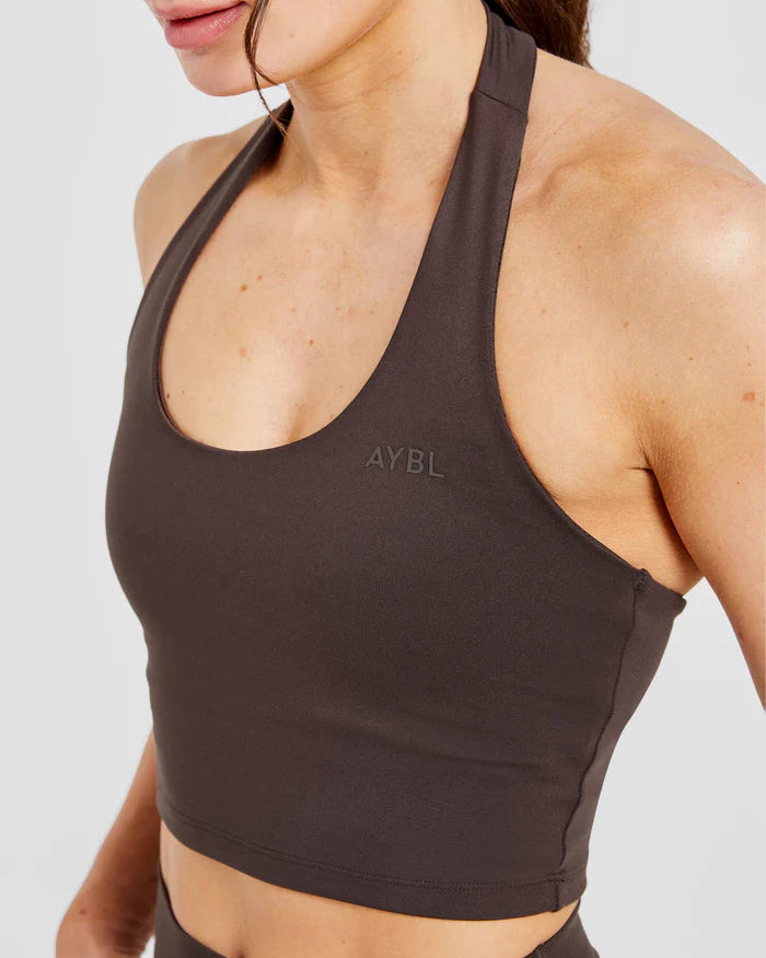 Staple Halterneck Crop Top - Coffee Brun