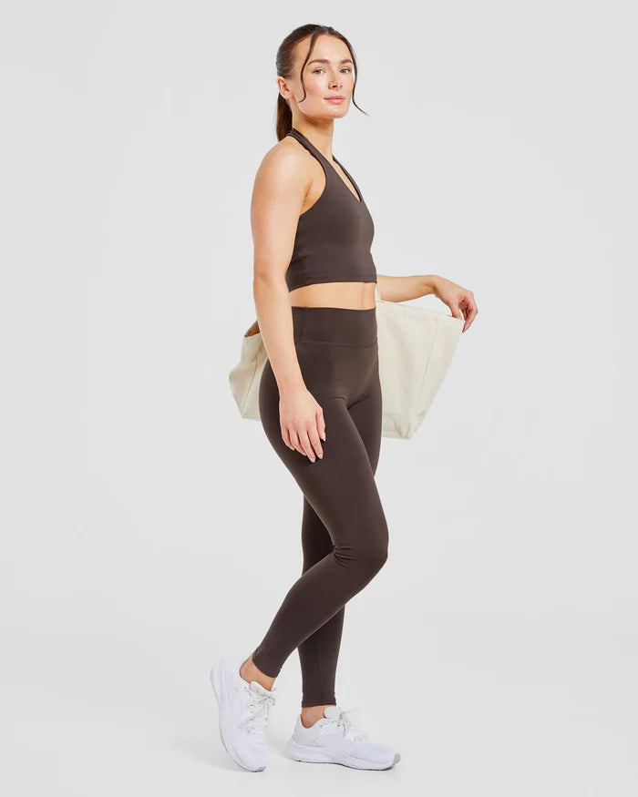 Staple Halterneck Crop Top - Coffee Brun