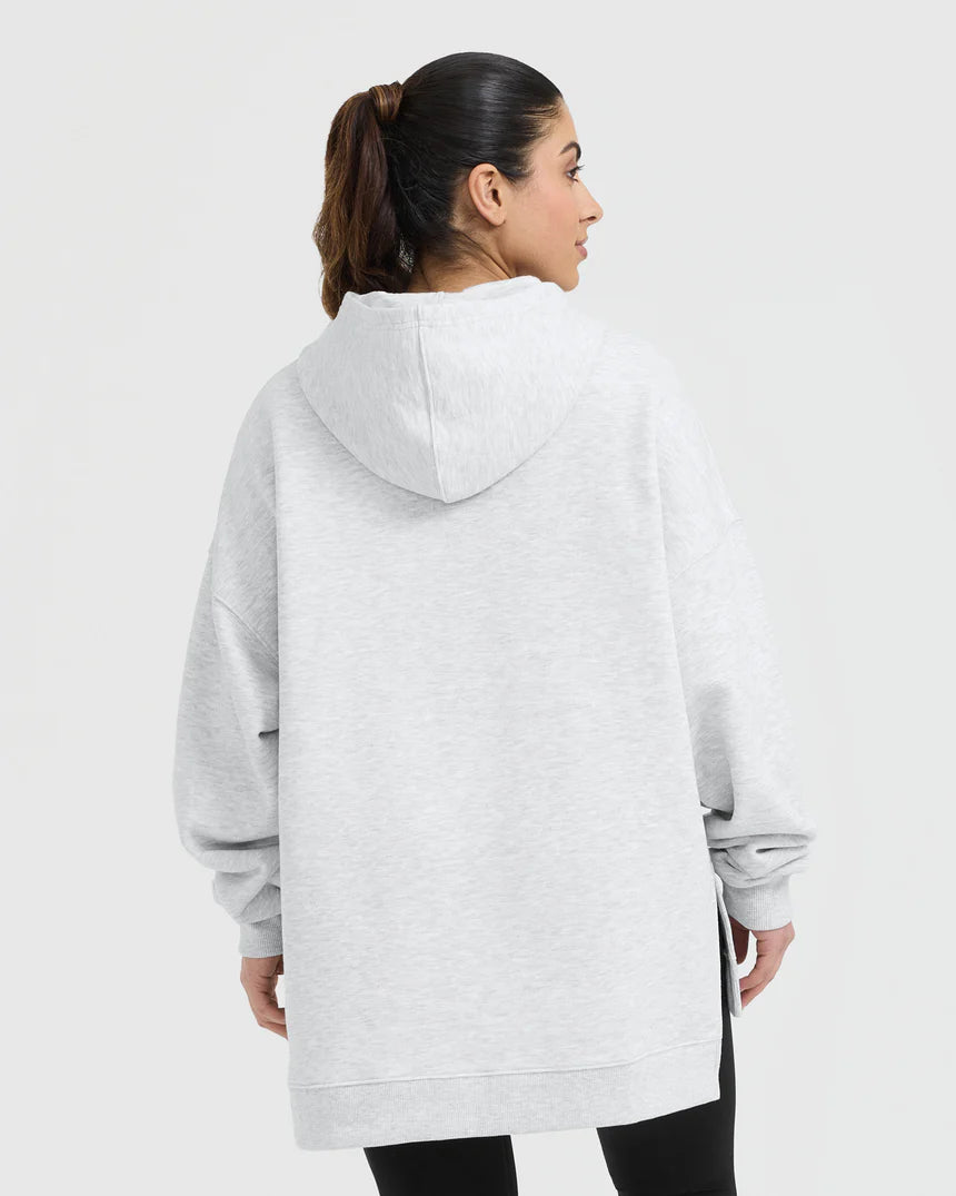 All Day Longline Hoodie - Light Grey Marl