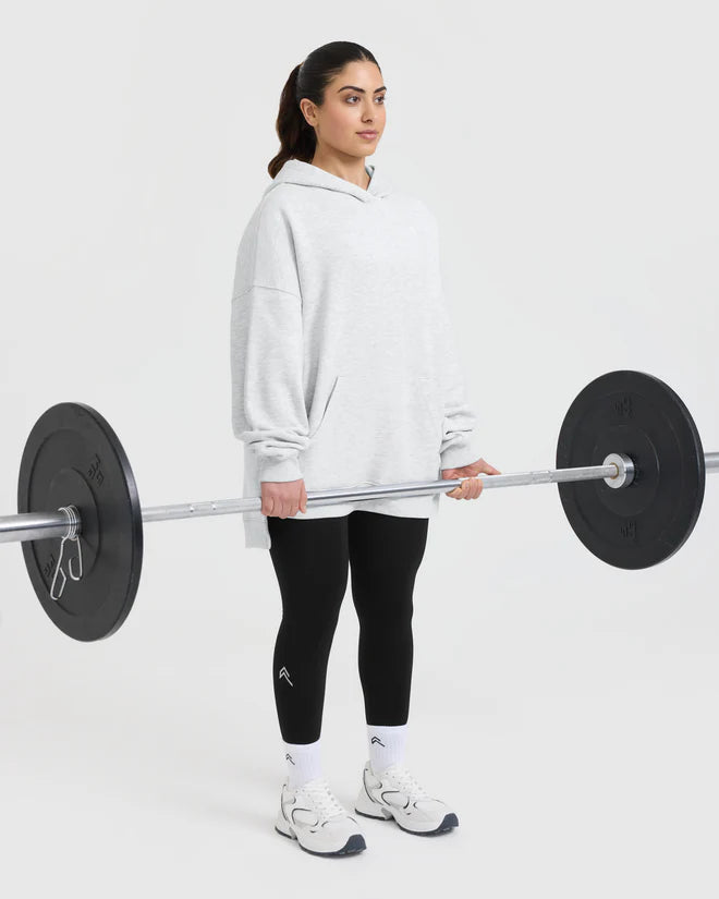 All Day Longline Hoodie - Light Grey Marl