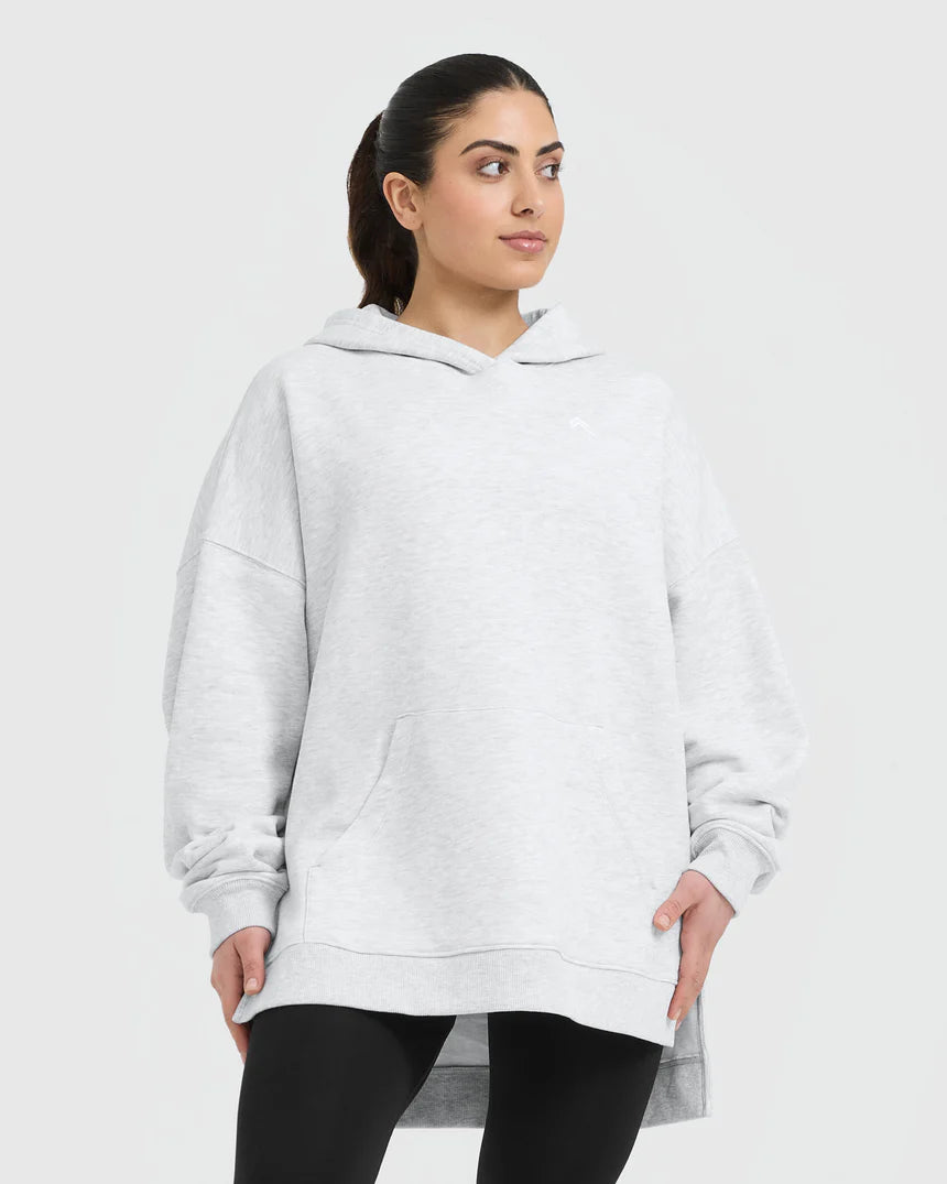 All Day Longline Hoodie - Light Grey Marl