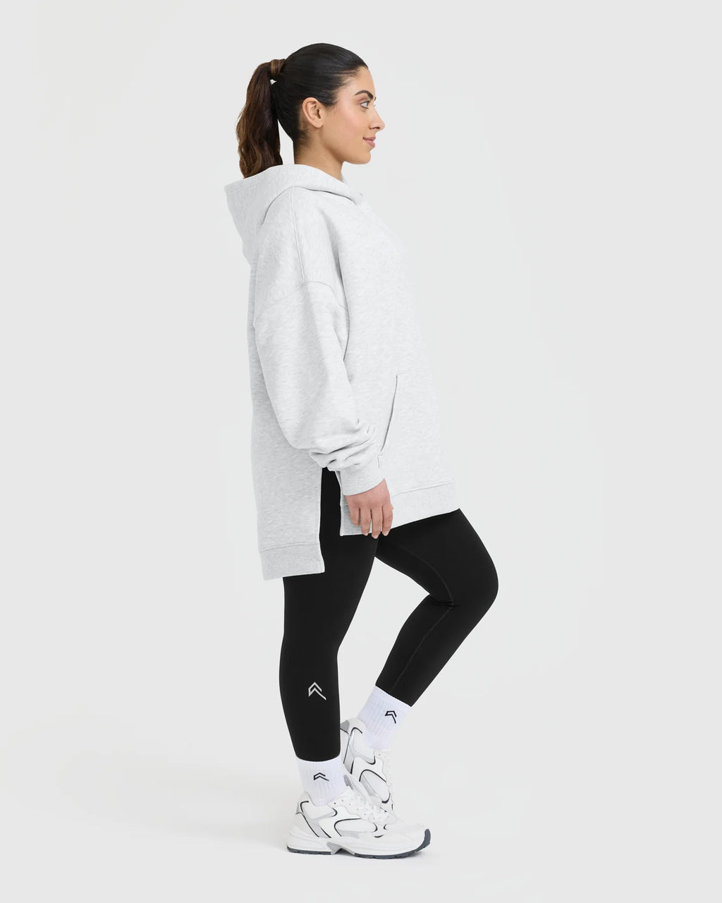 All Day Longline Hoodie - Light Grey Marl
