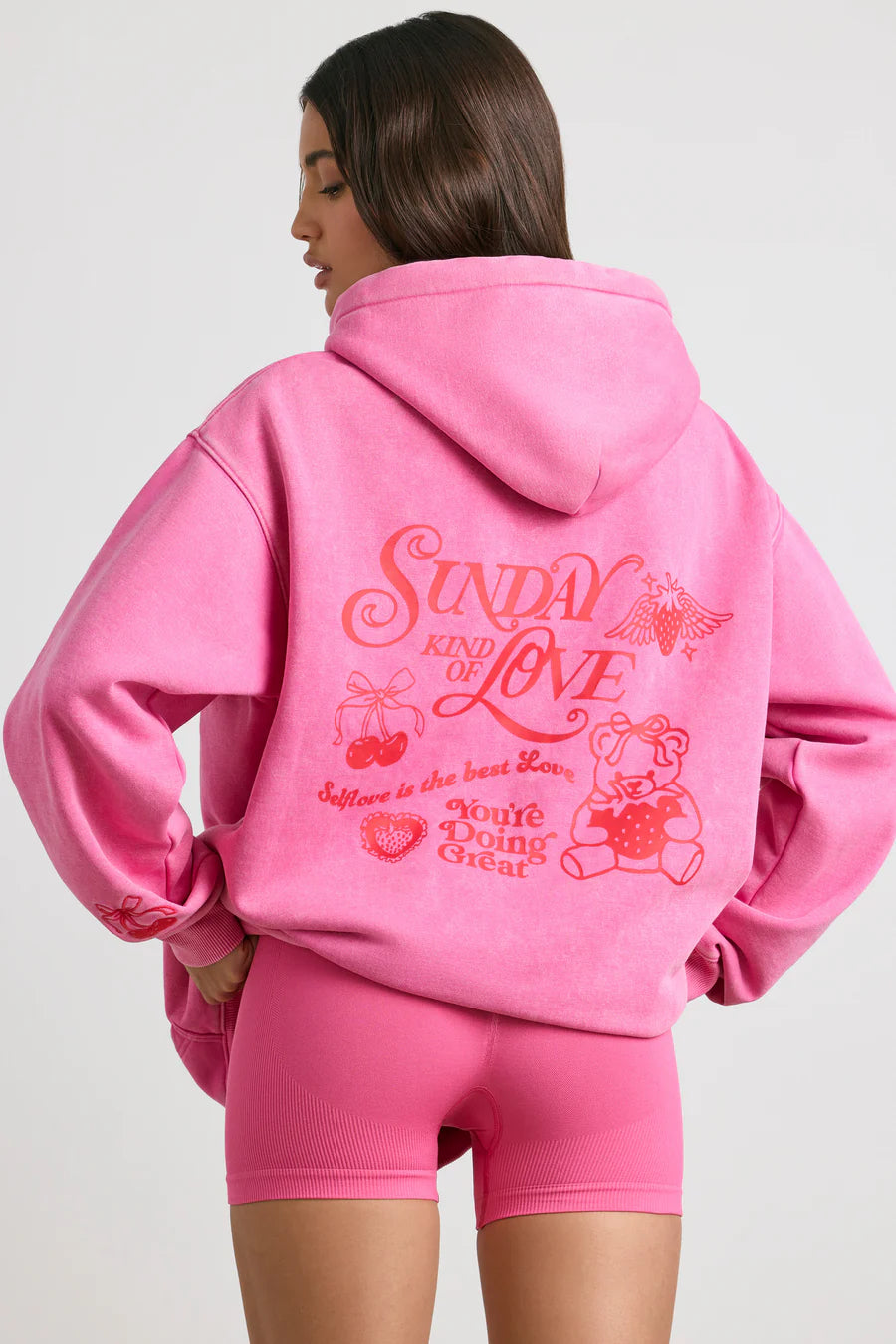 Soft Cotton Jersey Oversized Hoodie - Hot Pink