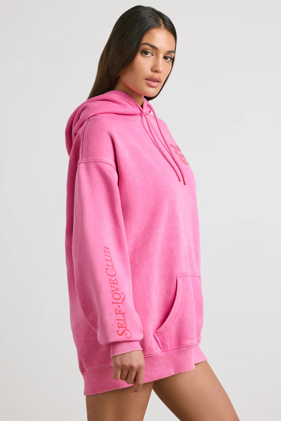 Soft Cotton Jersey Oversized Hoodie - Hot Pink