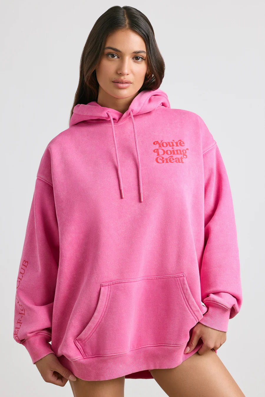 Soft Cotton Jersey Oversized Hoodie - Hot Pink