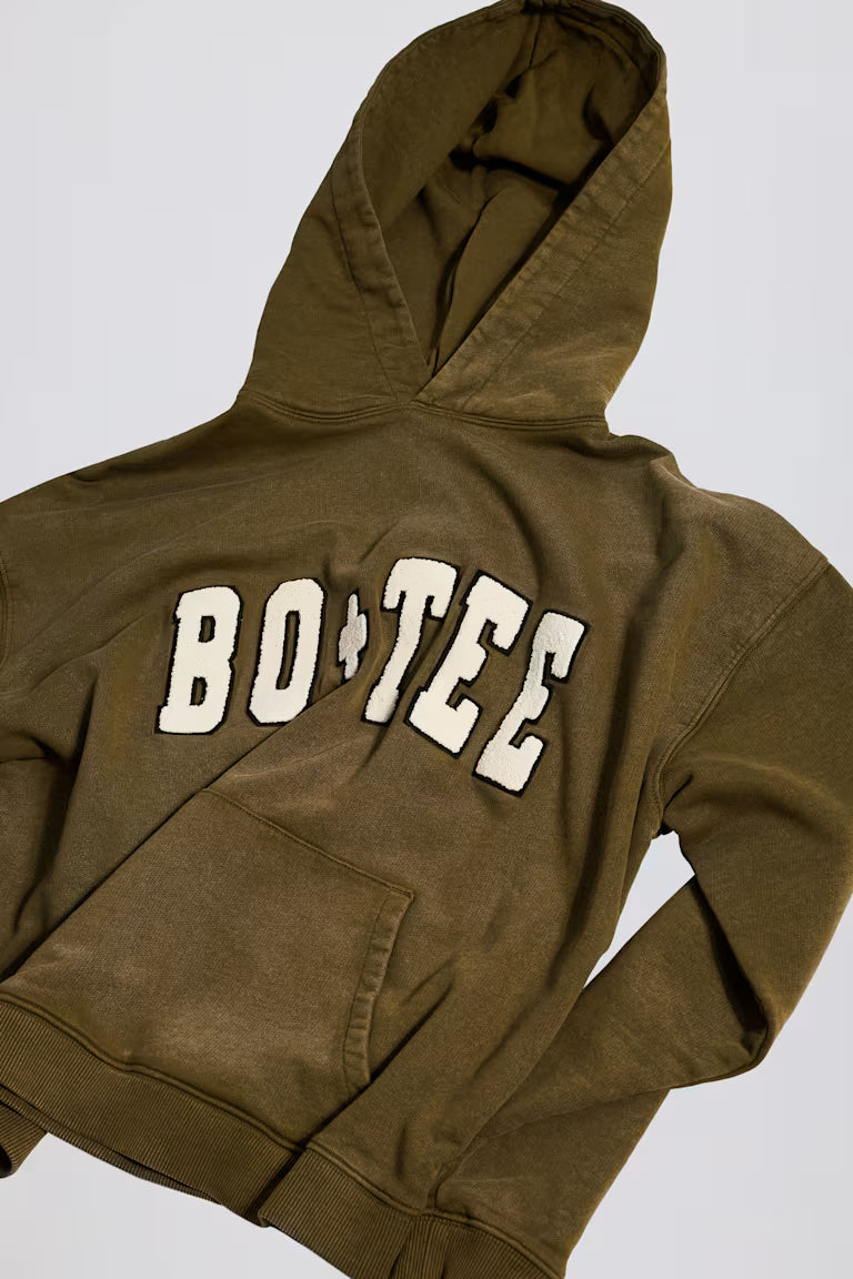 Soft Cotton Jersey Acid Wash Oversized Hoodie - Dark Green