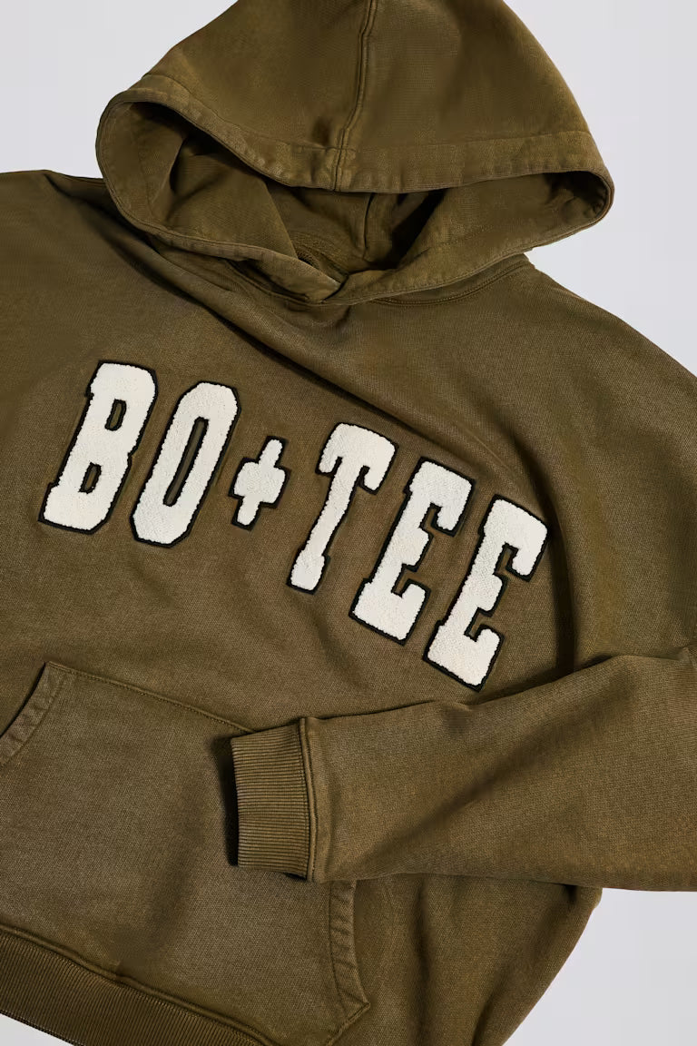 Soft Cotton Jersey Acid Wash Oversized Hoodie - Dark Green