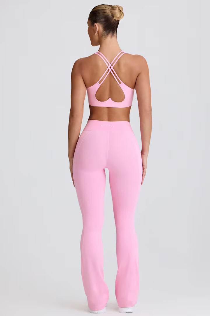 Soft Active V-Waist Pocket Flared Leggings - Baby Pink