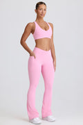 Soft Active V-Waist Pocket Flared Leggings - Baby Pink