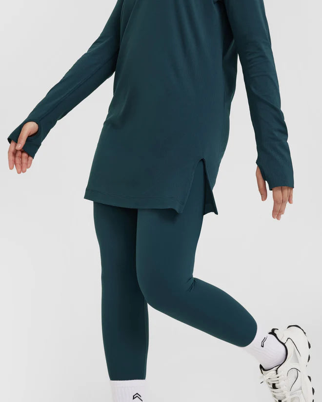 Go To Seamless Loose Long Sleeve Longline Top - Oil Blue