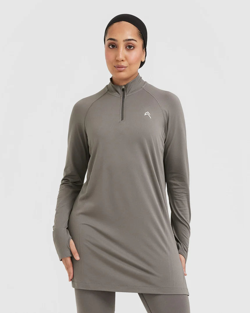 Go To Seamless Loose Long Sleeve Longline Top - Ash Grey
