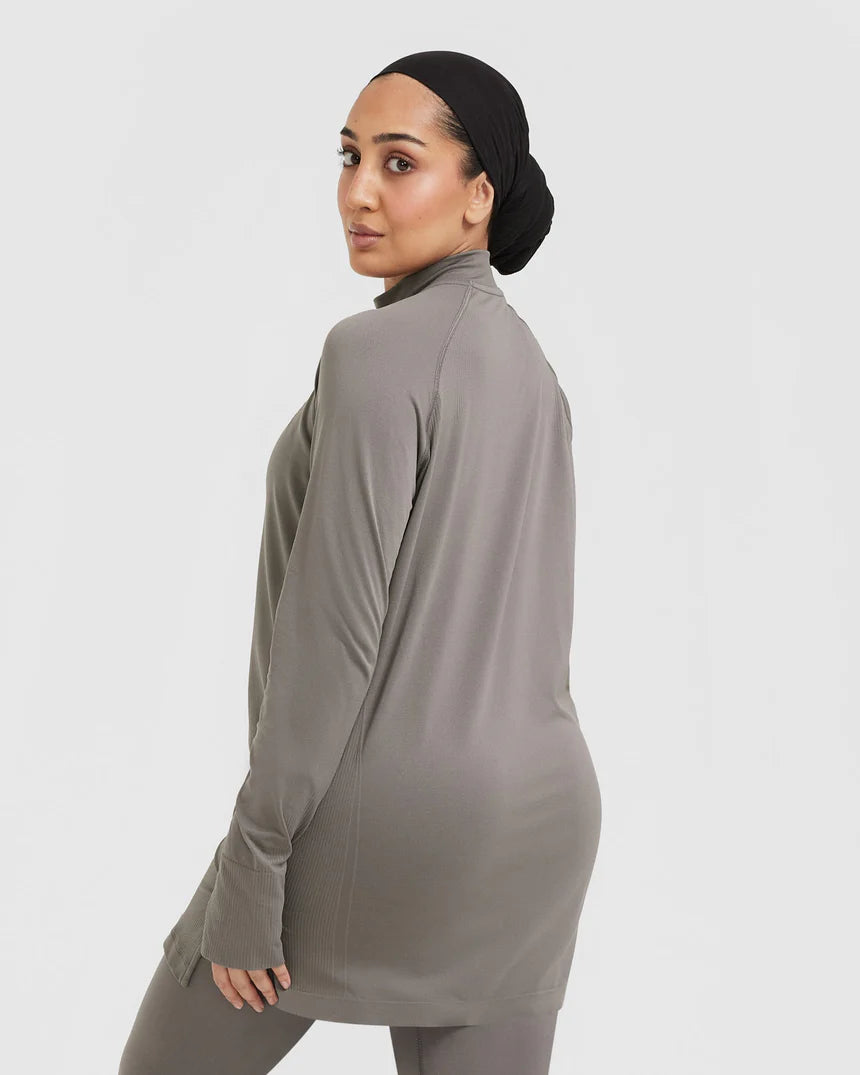 Go To Seamless Loose Long Sleeve Longline Top - Ash Grey
