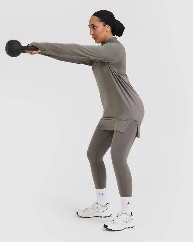 Go To Seamless Loose Long Sleeve Longline Top - Ash Grey