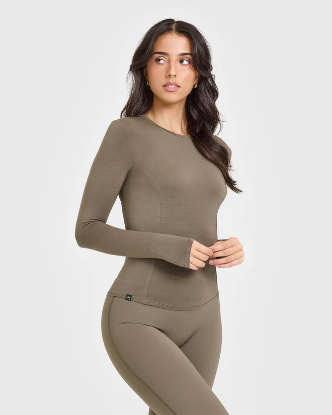 Mellow Soft Long Sleeve Top - Moss Brown