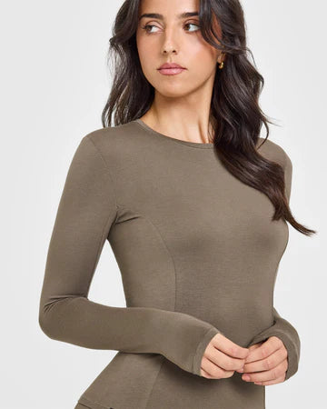 Mellow Soft Long Sleeve Top - Moss Brown