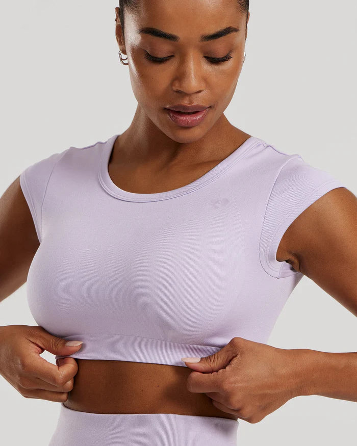 Motion Seamless Open Back Short Sleeve Crop Top - Cool Lilac