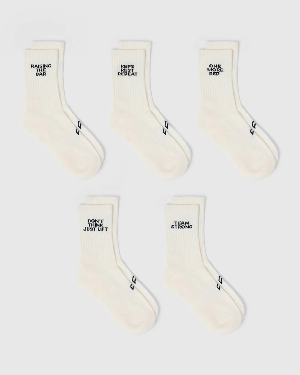 Slogan Crew Socks 5 Pack - Off White