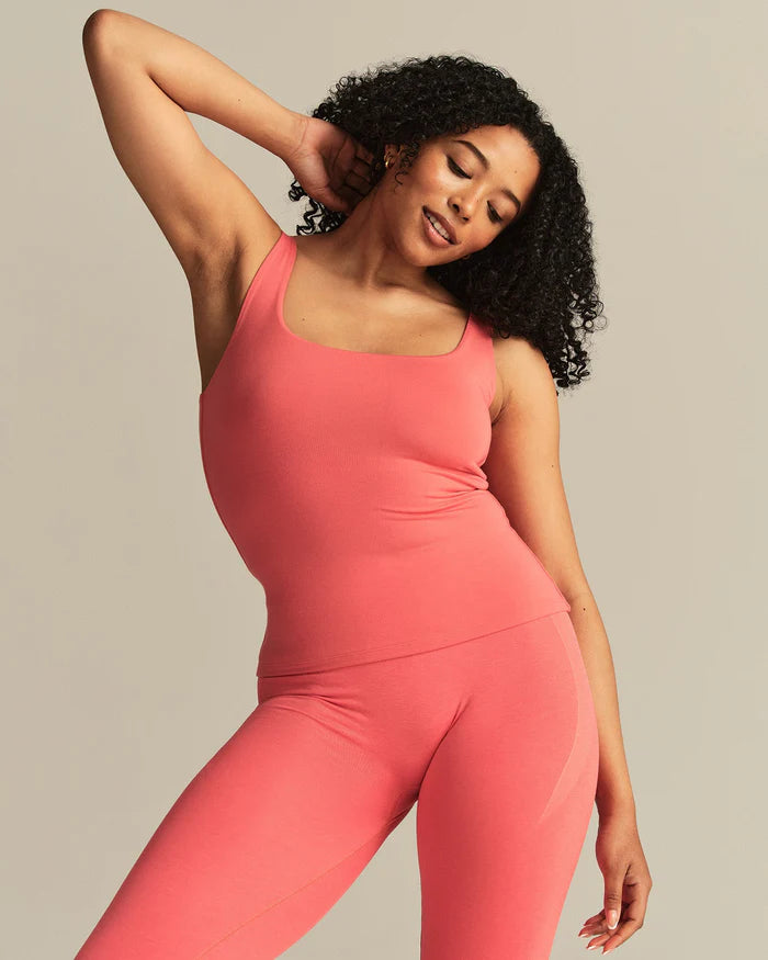 Smooth Contour Midi Square Neck Tank - Sunlit Coral