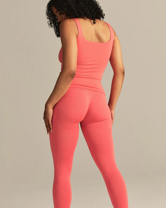 Smooth Contour Midi Square Neck Tank - Sunlit Coral