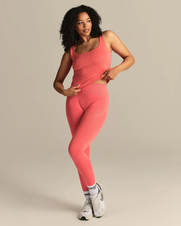 Smooth Contour Midi Square Neck Tank - Sunlit Coral