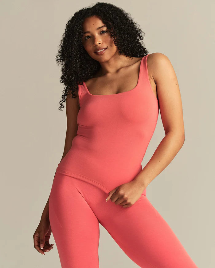 Smooth Contour Midi Square Neck Tank - Sunlit Coral