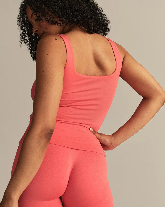 Smooth Contour Midi Square Neck Tank - Sunlit Coral