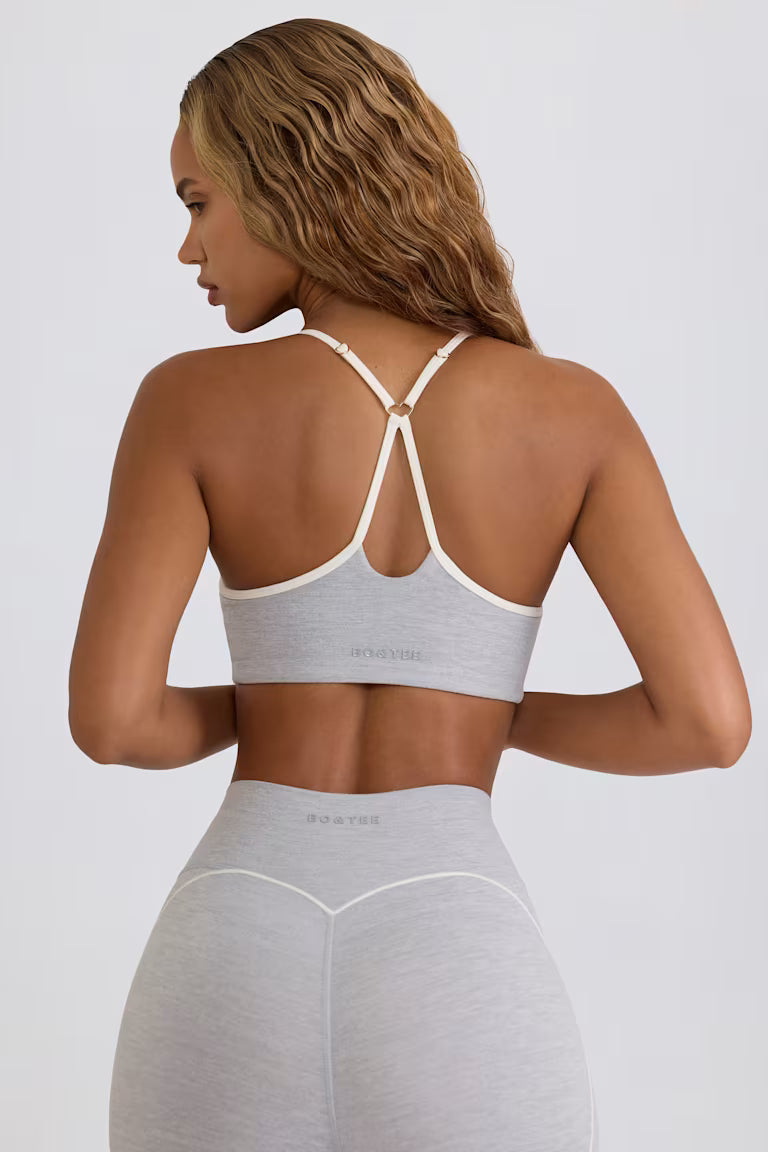 Soft Active Sweetheart-Neck Sports Bra - Grey Marl