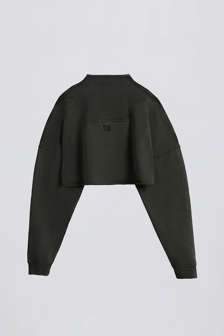 Cotton Jersey Acid Wash Cropped Sweatshirt - Ash