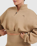 All Day Cosy Crop 1/4 Zip Sweatshirt - Dune Brown