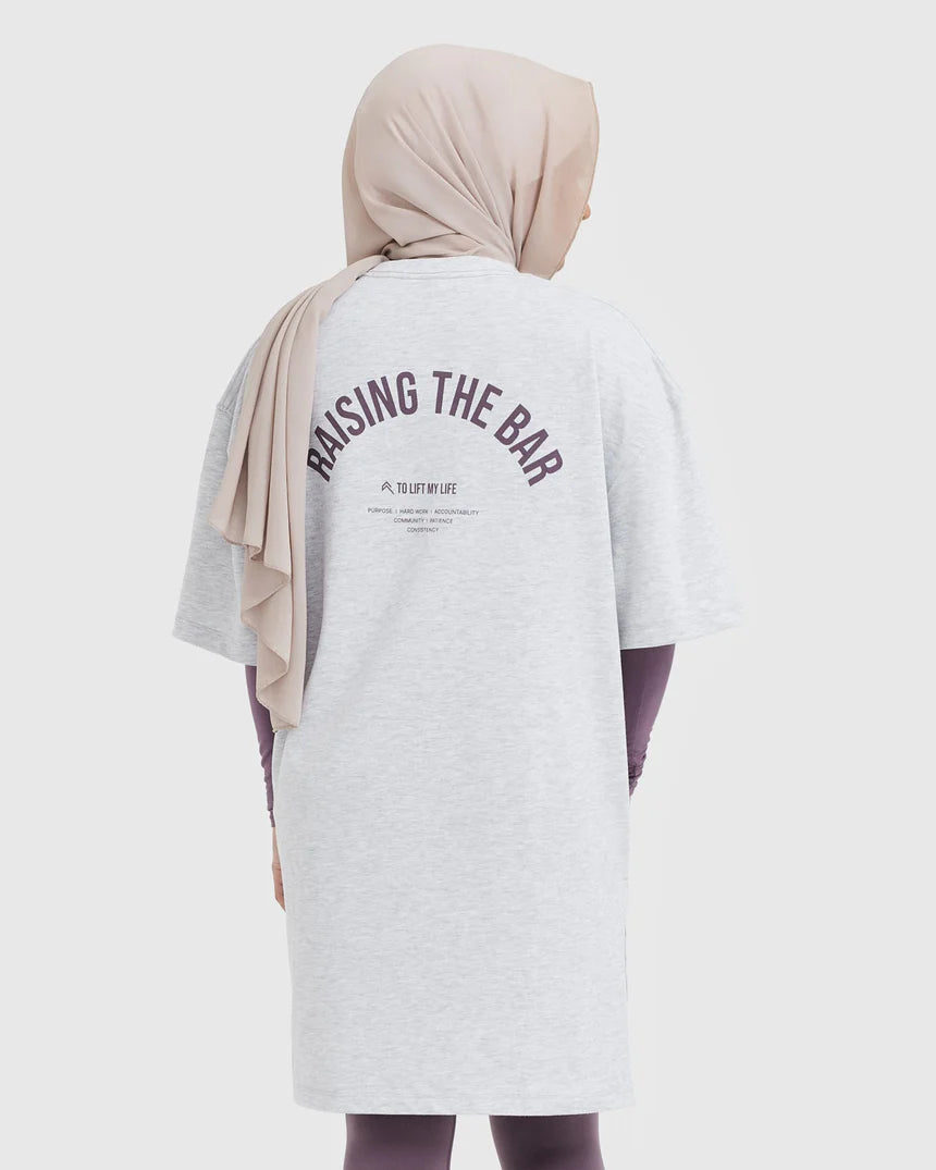 Raising The Bar Graphic Longline T-Shirt - Light Grey Marl