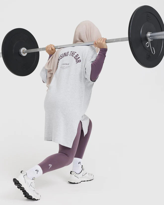 Raising The Bar Graphic Longline T-Shirt - Light Grey Marl