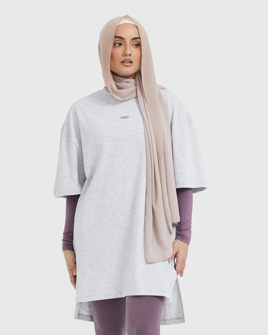 Raising The Bar Graphic Longline T-Shirt - Light Grey Marl