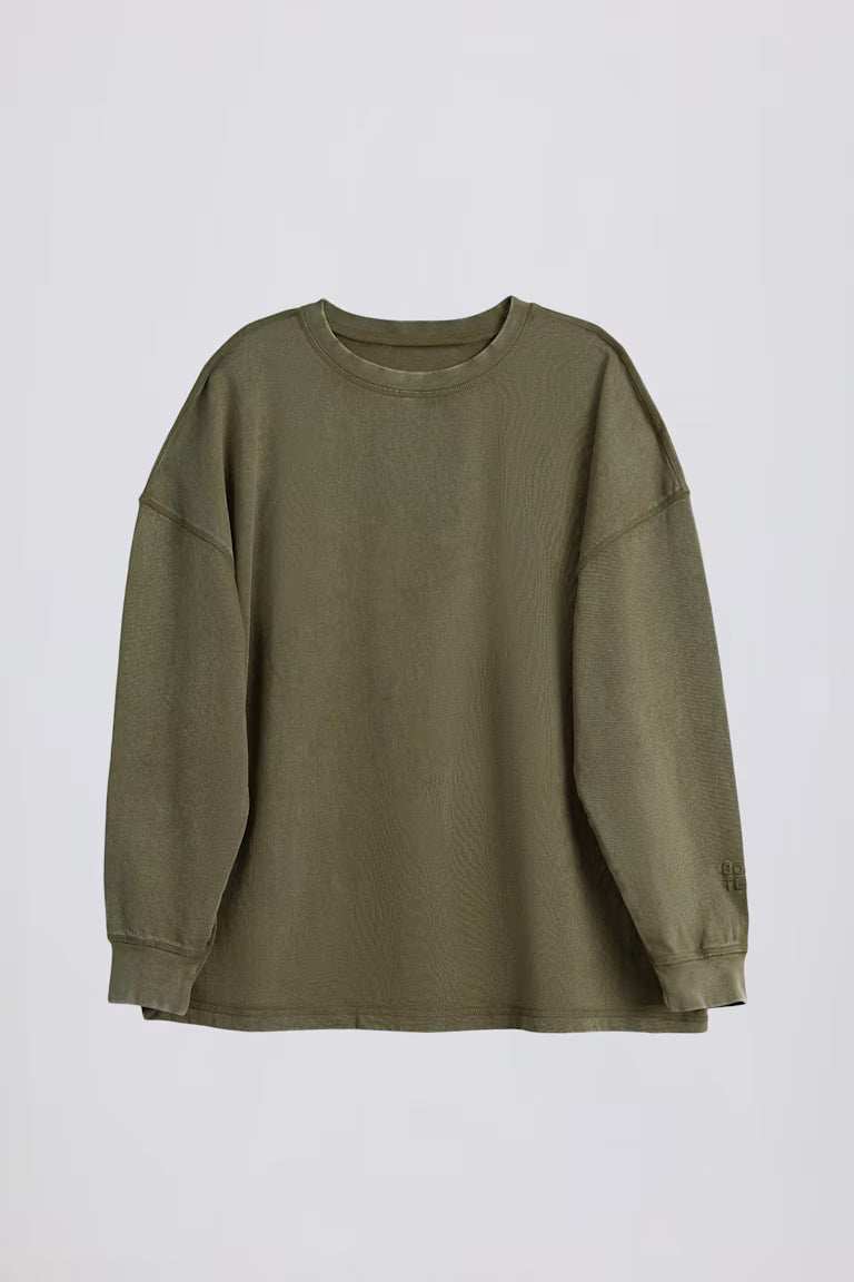 Acid Wash Long-Sleeve Oversized T-Shirt - Light Green