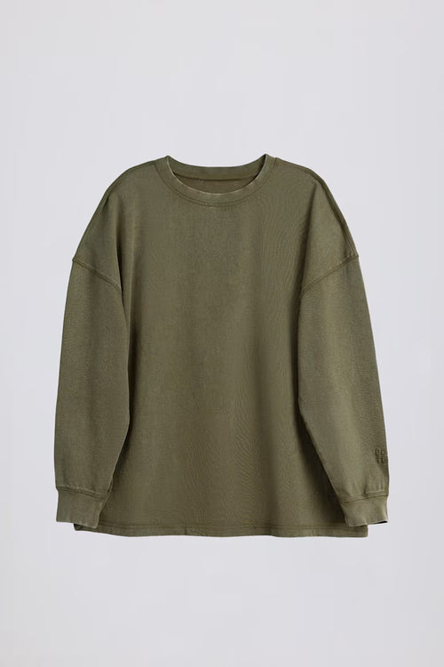 Acid Wash Long-Sleeve Oversized T-Shirt - Light Green