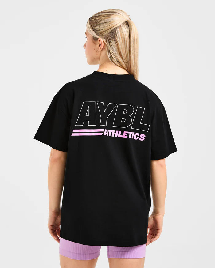 Athletics Track Oversized T Shirt - Noir/Rose