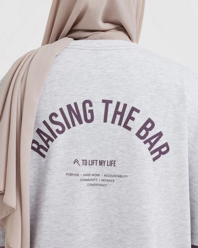Raising The Bar Graphic Longline T-Shirt - Light Grey Marl