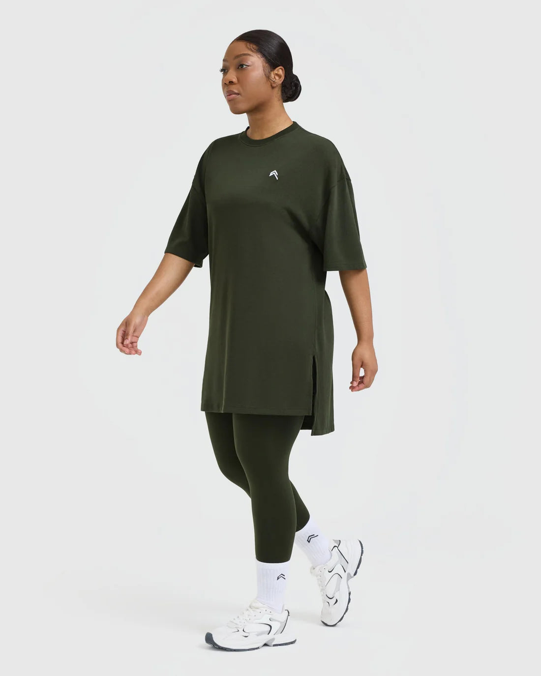 Classic Oversized Longline T-Shirt - Khaki