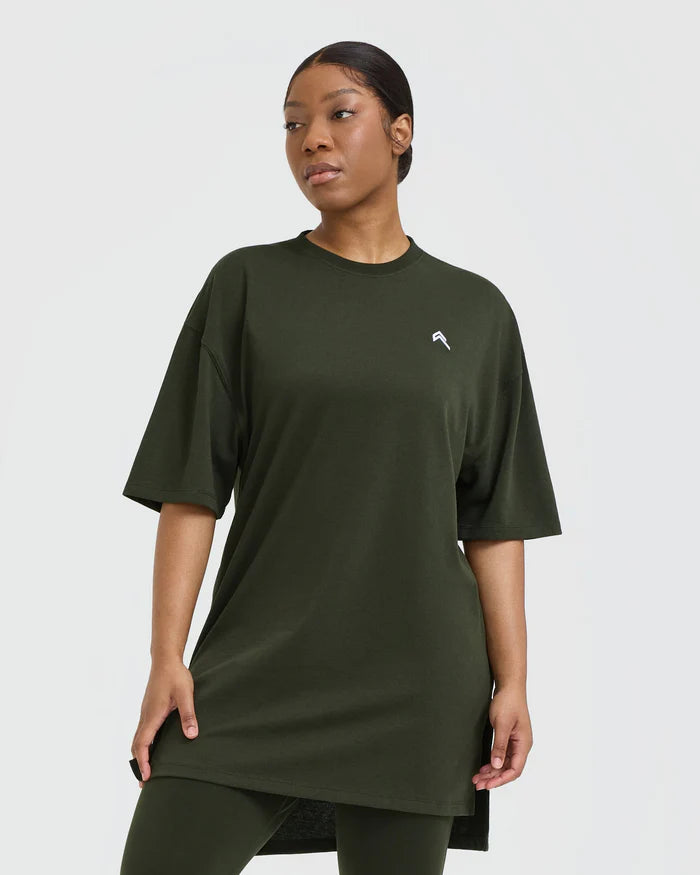 Classic Oversized Longline T-Shirt - Khaki