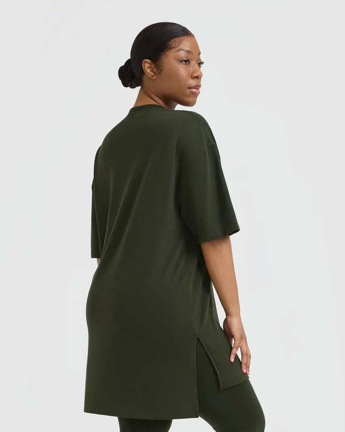 Classic Oversized Longline T-Shirt - Khaki
