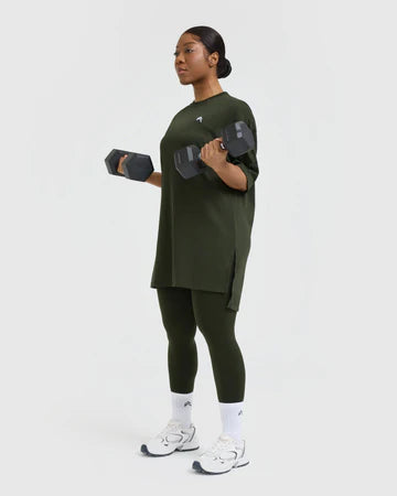 Classic Oversized Longline T-Shirt - Khaki