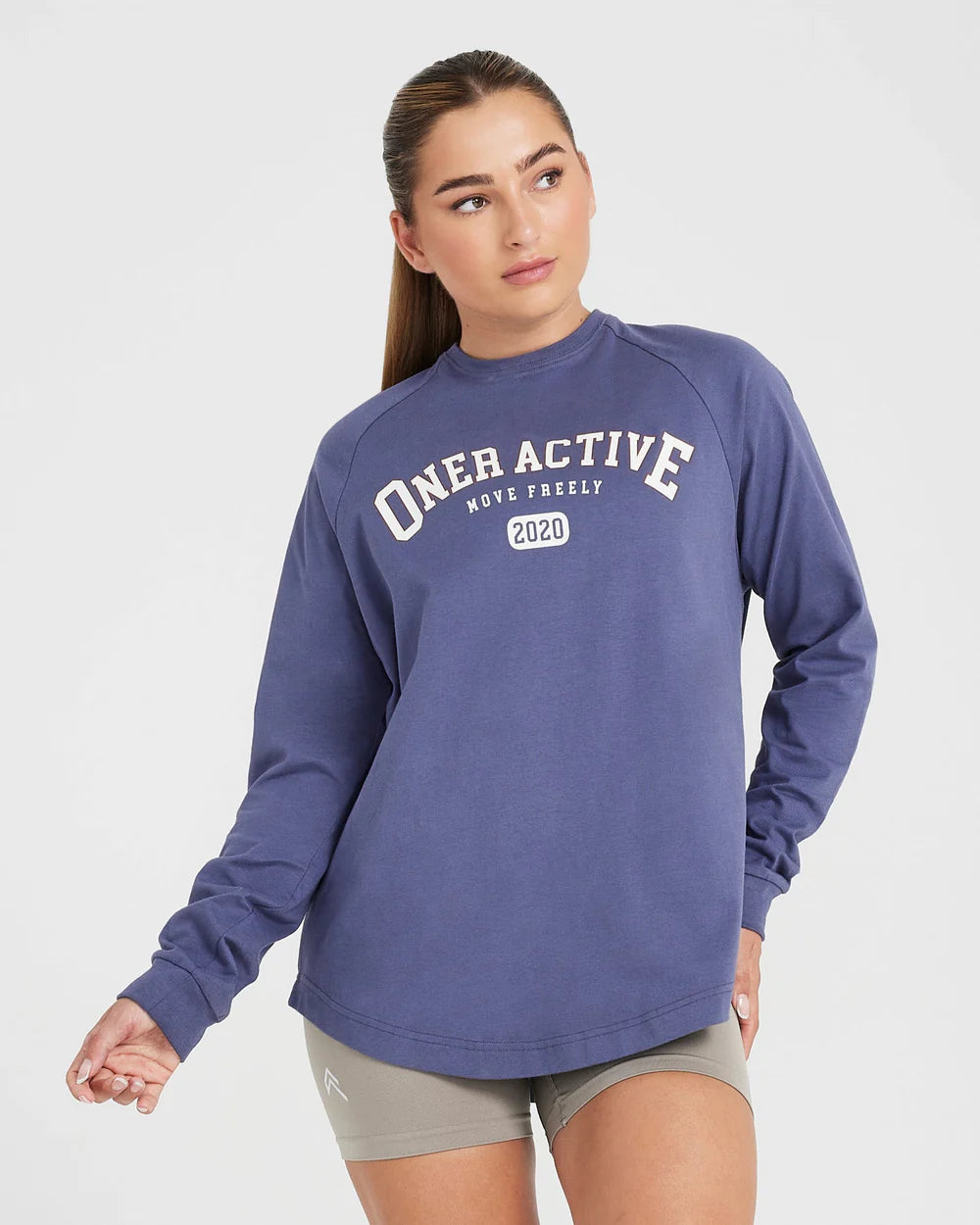 Oversized Long Sleeve Club Tee - Slate Blue