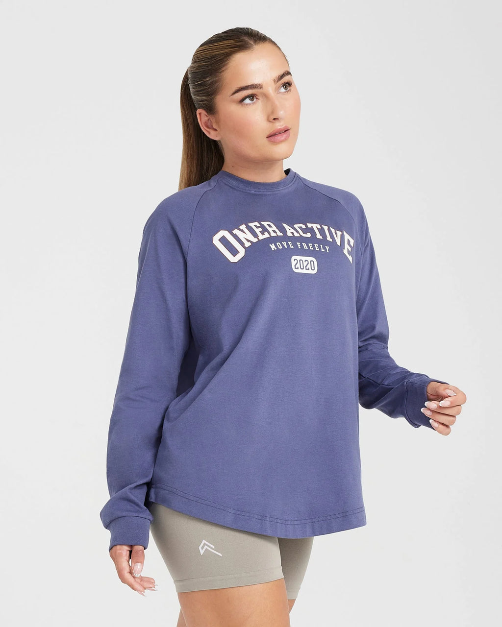 Oversized Long Sleeve Club Tee - Slate Blue