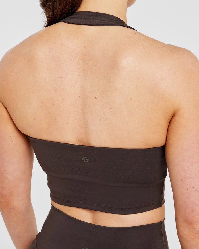 Staple Halterneck Crop Top - Coffee Brun