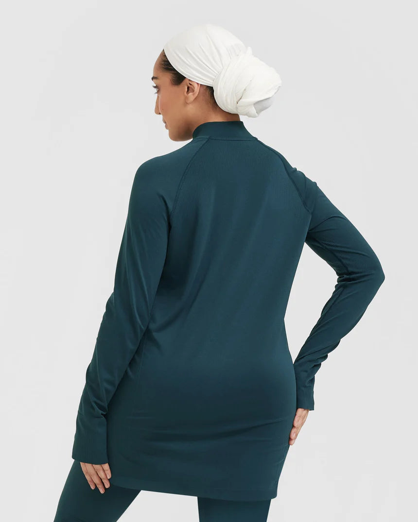 Go To Seamless Loose Long Sleeve Longline Top - Oil Blue