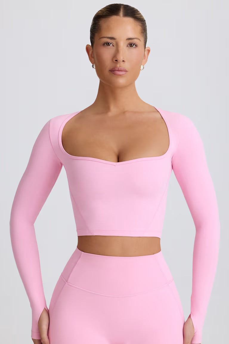 Soft Active Sweetheart-Neck Crop Top - Baby Pink
