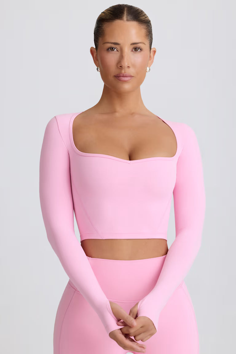 Soft Active Sweetheart-Neck Crop Top - Baby Pink