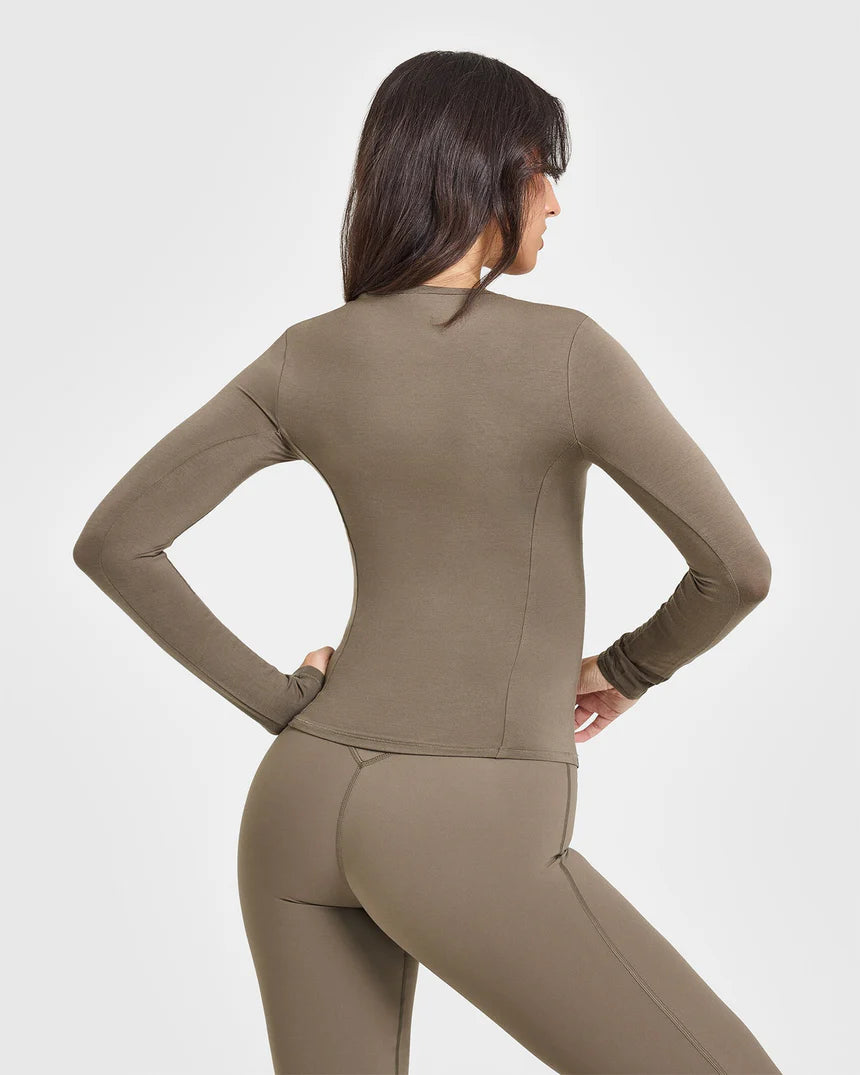 Mellow Soft Long Sleeve Top - Moss Brown